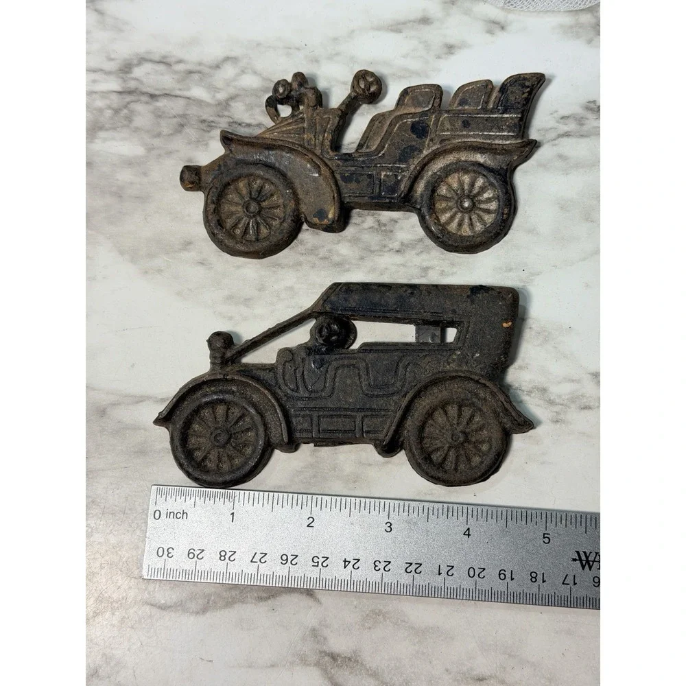 2~ CAST IRON WALL ART ANTIQUE CARS 4.5